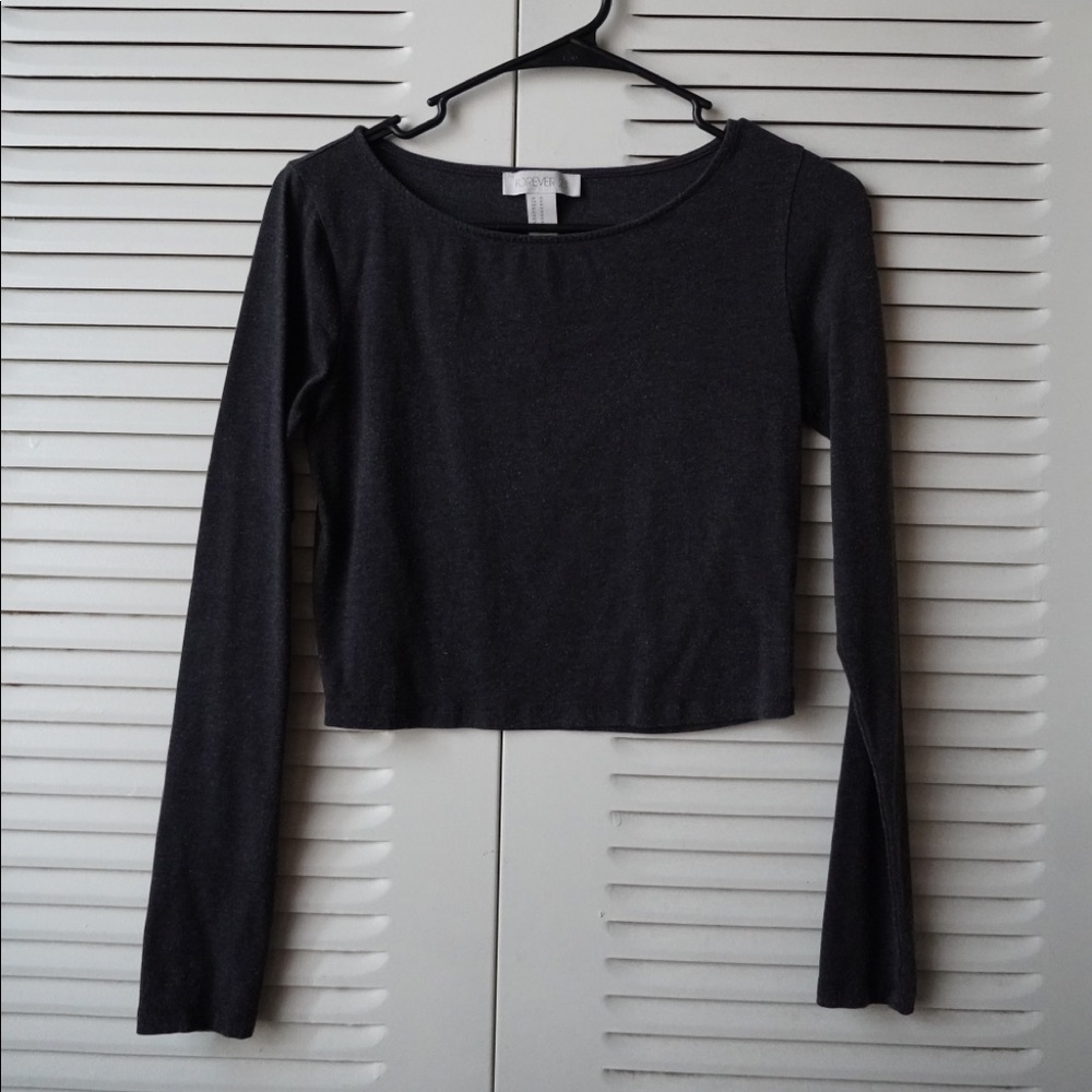 Gray Long Sleeve Crop Top - Forever21